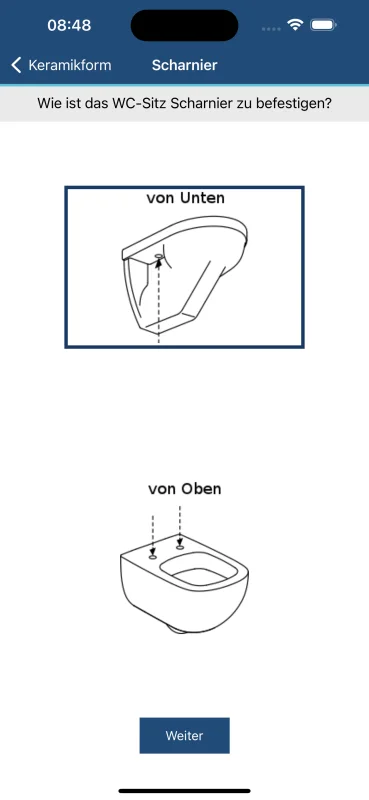 Screenshot der WC-Sitz App für Apple iOS und Android
