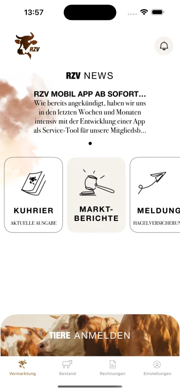 App-Entwicklung für die oberösterreichischen Rinderzuchtverbände Screenshot der Rind OÖ App für iOS und Android