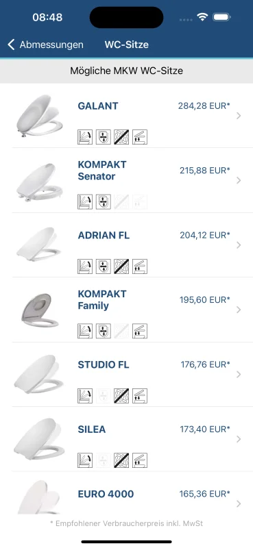 Screenshot der WC-Sitz App für Apple iOS und Android